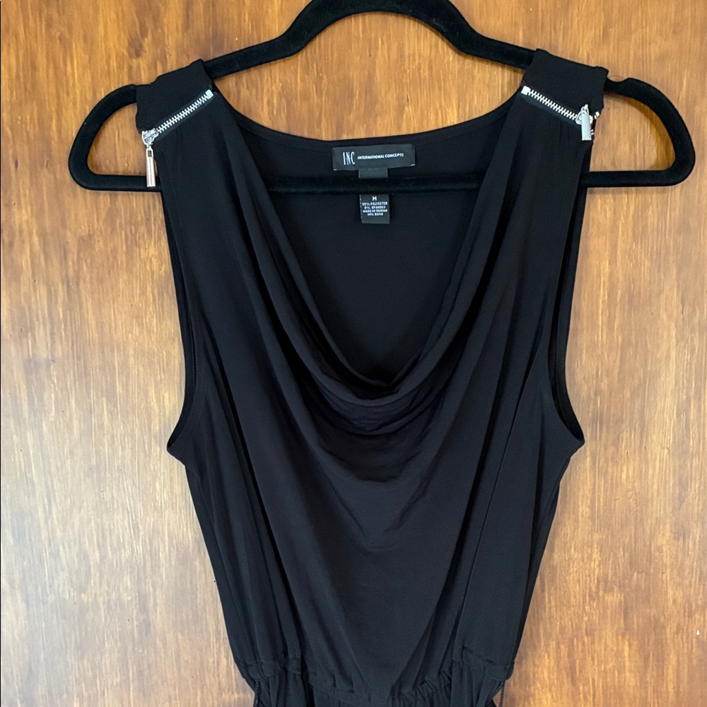 INC International Concepts Black Sleeveless Blouse with Zipper Detail